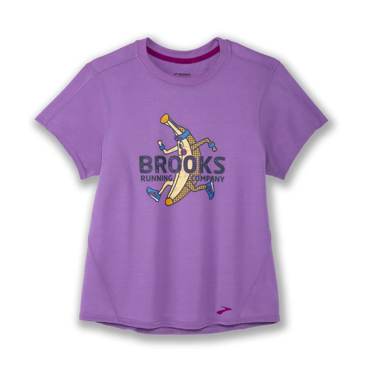 Brooks Distance Graphic tee Womens Short Sleeve Running Shirt - Heliotrope/Banana/MediumPurple - Ind